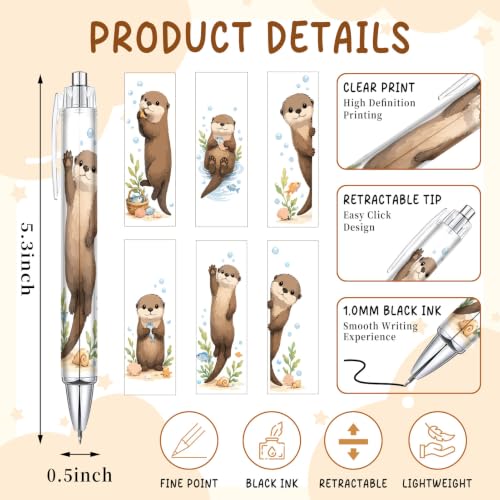 6-Piece Cute Otter Pen Set, Funny Animal Ballpoint Pens for Women Men Kids Teens, Gift for Her Him Friends Coworkers, Birthday Christmas Valentines Easter Gift, School Supplies Desk Accessories