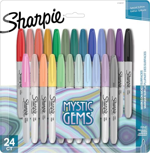 Sharpie Permanent Markers Fine Point Featuring Mystic Gem Color Markers Assorted 24 Count (Pack of 6) - size: Fine Tip (Pack of 6), style: Mystic Gems