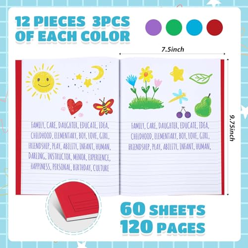 Henoyso 12 Pcs Primary Composition Notebooks k-2 for Kids, 120 Pages Draw and Write Journal Bulk for Kindergarten Classroom Preschool Teachers, Back to School Supplies (Red,Green,Blue,Purple) - color: Red, Green, Blue, Purple