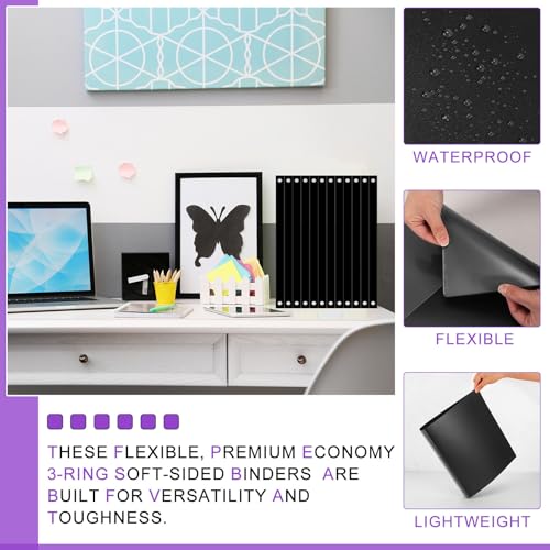 Fulmoon 24 Pcs 3 Ring Plastic Binders Bulk with 2 Pockets Flexible Binder with Transparent View Cover Plastic Binder for Home Office(1 Inch,Black) - color: Black, size: 1 Inch