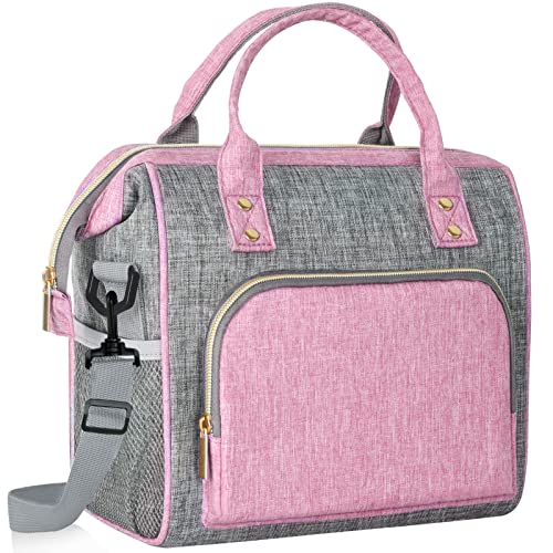 IDEATECH Insulated Lunch Box for Women, Cute & Reusable Cooler Lunch Bag for Work, Office & Picnic, Leak-Proof Tote with Shoulder Strap (Pink) - color: Pink