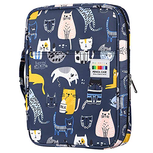 YOUSHARES Colored Pencil Case 166 Slots Pen Case Organizer with Handy Wrap & Zipper, Multilayer Holder for Prismacolor Colored Pencils & Gel Pen (Sports Cat) - color: Sports Cat