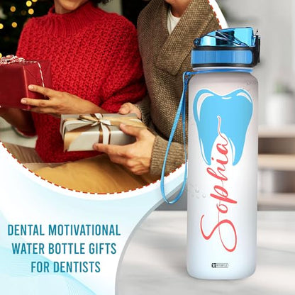 Hyturtle Personalized Dental Water Bottle - 32oz Motivational Water Bottle with Leak-Proof Lid Time Marker - Custom Name Gift for Dentists Dental Hygienists Dental Students - Birthday, Christmas Gift - color: Dentist