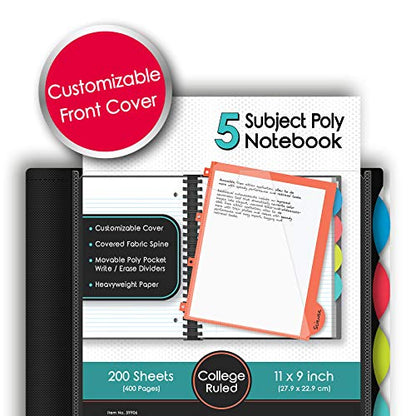 IQ+ iScholar 5-Subject Poly Cover Wirebound Notebook, College Ruled, 11 x 8.5 Inch Sheet Size, 200 Sheets, Black (59906-BK) - color: Black, size: 5 Subject, style: College Ruled