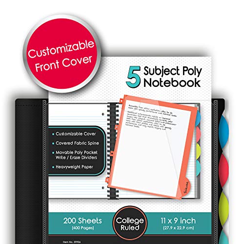 IQ+ iScholar 5-Subject Poly Cover Wirebound Notebook, College Ruled, 11 x 8.5 Inch Sheet Size, 200 Sheets, Black (59906-BK) - color: Black, size: 5 Subject, style: College Ruled
