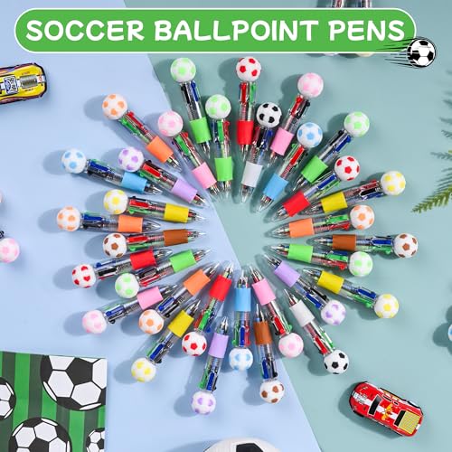 LiYiQ 25 Pcs Soccer Party Favor Multicolor Pen in One Cartoon Cute Fun 4-in-1 Cute Pens Bulk Kawaii Soccer Shape Cool Ballpoint Pens for Kids Fun Gifts - style: Soccer
