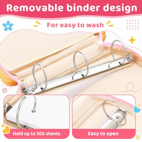 MiniInflat Baseball Drip Ice Cream Zippered Binder Bag with Handle 2-inch 3-Ring O-Ring, 600-sheet Capacity, Includes Zipper Pocket, Multi-Pocket Organizer Binder Sports(Ice Cream,Pink) - color: Pink, style: Ice Cream