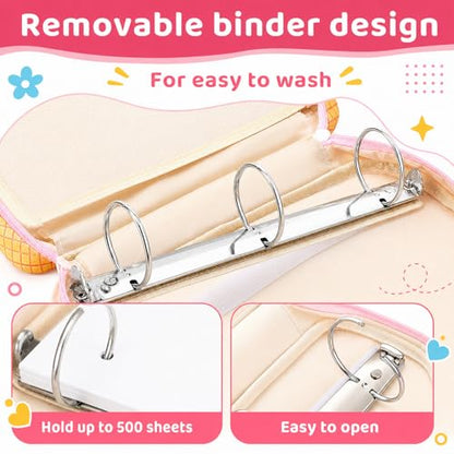MiniInflat Baseball Drip Ice Cream Zippered Binder Bag with Handle 2-inch 3-Ring O-Ring, 600-sheet Capacity, Includes Zipper Pocket, Multi-Pocket Organizer Binder Sports(Ice Cream,Pink) - color: Pink, style: Ice Cream