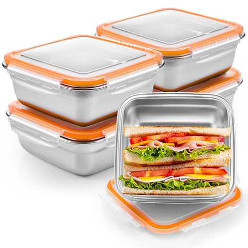 Blushtier 4 Pack Food Grade 304 Stainless Steel Sandwich Containers, Leakproof Metal Lunch Containers with Airtight Lids, Food Storage Box for Sandwiches, Snacks & Meal Prep, 25.4 oz - color: Orange, size: 25.4 oz