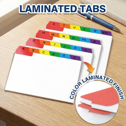 Chell 4"x6" Index Card Dividers, A-Z Tabbed, with Blank Stickers, 1 Set | Bright Colors, Heavyweight, Made of 110 lb. Cover Weight Paper, Alphabetical, Blank Stickers - size: 4"x6"