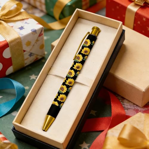 Ballpoint Pen 4Pcs Click Black Ink Metal Retractable 1.0 mm Medium Ballpoint Pens Quick Dry for Office School (Sunflowes) - color: Sunflowes