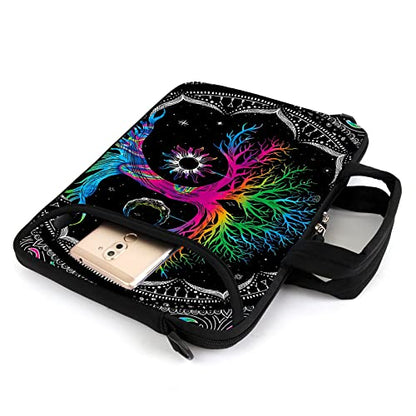 AMARY 13" 13.3" laptop sleeve chromebook case adjustable shoulder strap with handle accessory pocket (Colorful Tree) - color: Colorful Tree
