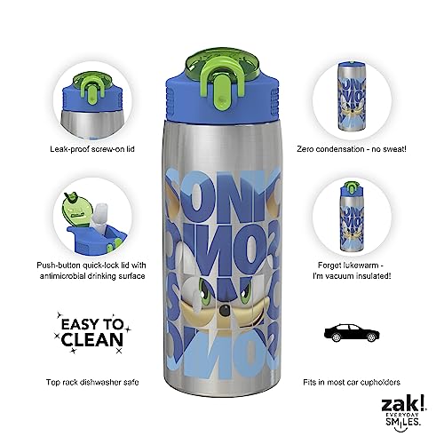 Zak Designs Sonic the Hedgehog Water Bottle for Travel and At Home, 19 oz Vacuum Insulated Stainless Steel with Locking Spout Cover, Built-In Carrying Loop, Leak-Proof Design (Sonic) - color: Sonic