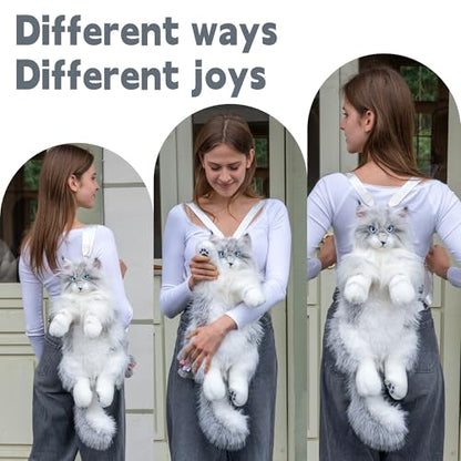 Chongker Cat Shaped Backpack - Handcrafted Stuffed Animals Plush Bag with Adjustable Shoulder, Crossbody, and Handbag Straps - style: Silvertiger Cat