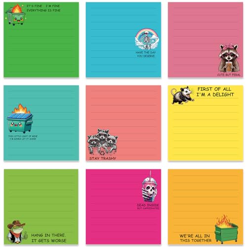 Funny Sticky Notes Gifts - 9 Pack Colorful Fun Notepads for Work 3x3 Inch, Sarcastic Self-Adhesive Memo Pads, Fun Work Gag Gifts for Coworkers School Office Supplies (450 Sheets) - style: Colorful Funny