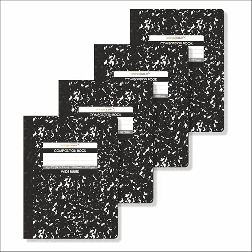 Composition Book – 100 Sheets, Wide Ruled, 9.75 x 7.5 inch – Durable Flex Cover – School & Office Use – Pack of 4 - color: Black Marble, size: Pack of 4