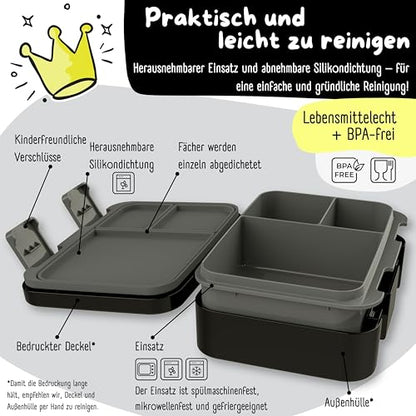 BEARFOOT Kids Lunch Box with Compartments – Compact & Lightweight | Leak-Proof, BPA-Free, Dishwasher Safe | Hand-Drawn Design for Preschool, School, Travel (Dinos Black, 2.75 Cups) - color: Dinos-Black, size: 2.75 Cups