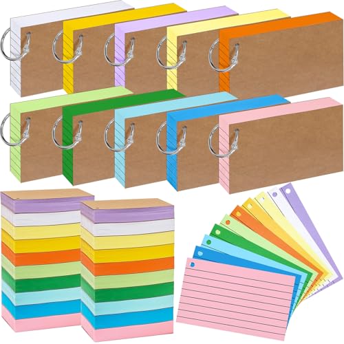 2000 PCS Index Cards 3x5 Inches Colored Flash Cards with Ring Lined Flashcards Ruled Index Cards Notecards Study Cards Note Cards for Studying Learning School College, 10 Colors - color: Multicolored