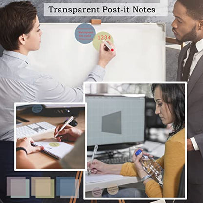 YOUDEFUL 800Pcs Transparent Sticky Notes, 2.76"x2.76" Clear Round Sticky Notes, Waterproof Translucent Sticky Note Pads for Books Annotation, Clear Post it Notes for Bible Study, School, Office - size: Round Morandi