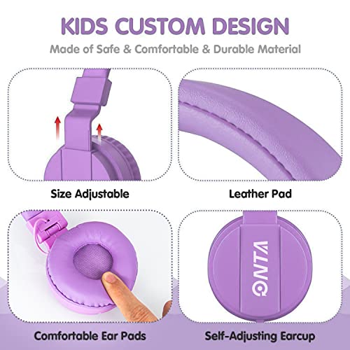 ONTA® Foldable on Ear Headphones for Children, Adjustable Lightweight Earphones for Phones/iPhone/Tablets/iPad/PC/MP3/MP4 (Purple) - color: Purple