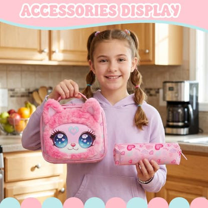 Girls Rolling Backpack for Kids with Wheels,Cute 3D Kids Rolling Backpack for School,Lightweight Kids Luggage for 6-8,Large Capacity BookBag with Wheels & Telescopic Handle - color: 3d Plush Cute Pink
