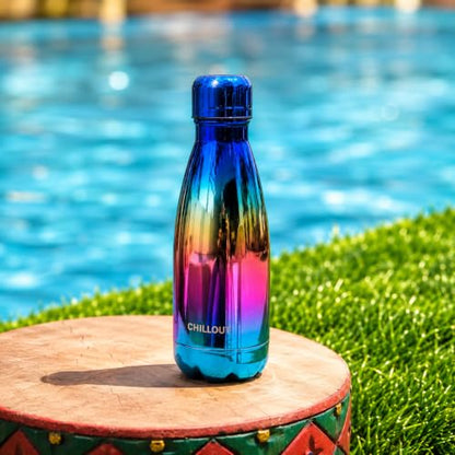 CHILLOUT LIFE 12oz Kids Insulated Stainless Steel Water Bottle, Leak Proof | Small Metal Water Bottle, Keeps Drinks Cold 24H & Hot 12H, Leak-Proof Screw Lid, Perfect for School, Travel & Sports - color: UV Rainbow