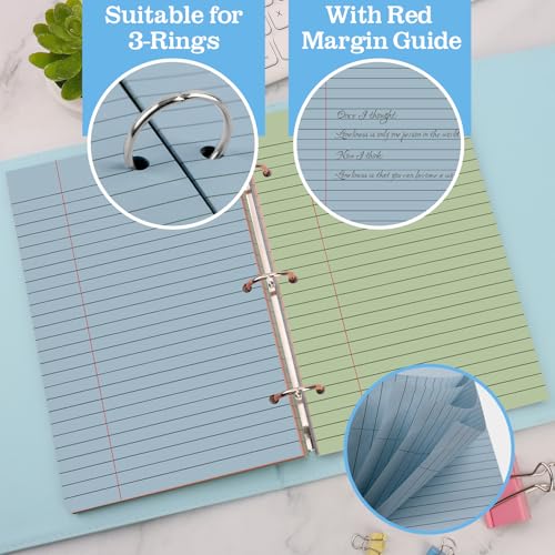 200 Sheets Half Letter Lined Paper 5.5 X 8.5 In Colored Notebook Paper College Ruled Loose Leaf Paper 3 Hole Punched Half Mini Binder Inserts Fit 3 Ring Binder for School Office