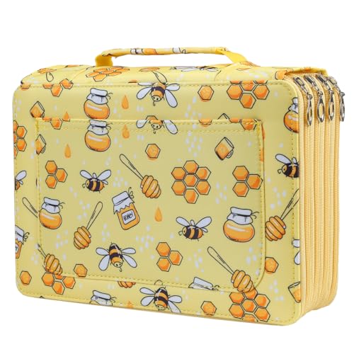 Colored Pencil Case- 200 Individual Slots Pencil Holder Pen Bag Large Capacity Pencil Organizer with Handle Strap Handy Colored Pencil Box with Printing Pattern - color: Bee, size: 200