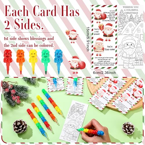 Sayglossy 24 Sets Christmas Santa Claus Crayons Party Favors 4 Colors Xmas Stacking Crayons with Double Sided Coloring Postcard Christmas Party Gifts Prize Bulk for Holiday Goodie Bag Stuffers - style: Santa Claus
