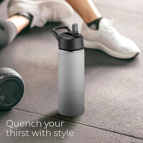 SipX™ 18 oz Insulated Water Bottle with 3 Lids – Leakproof Stainless Steel, Triple Insulated – Cold 24 Hours/Hot 12 Hours – Durable Bottle for School, Gym, Travel – Grey - color: Gray, size: 18 Ounces