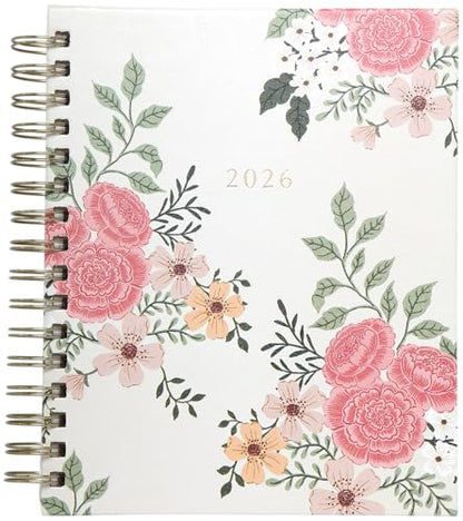WORLD TRAVELER 2026 Planner Weekly & Monthly Hardcover Spiral Agenda | Hardcover Spiral Lay-Flat Binding, Weekly and Monthly Planning Pages, January to December 2026, 7x8.75 Compact Format - color: Multi/Floral