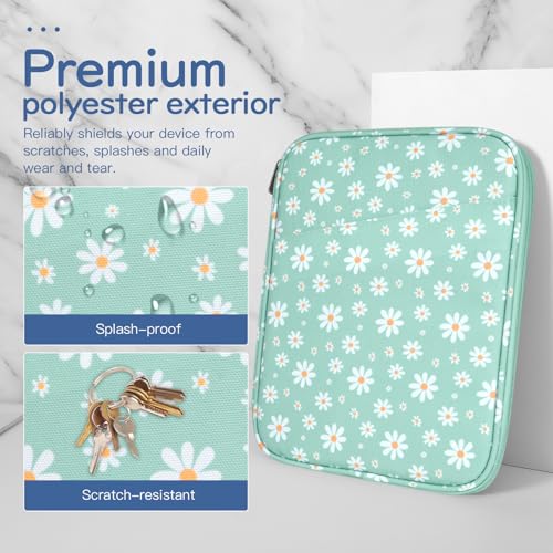 Dadanism 9-11 Inch Tablet Sleeve Bag Carrying Case, Green&White Daisy | Fits iPad (A16) 11th Gen 11", iPad 10th Gen 10.9" Air 5/4, iPad Air M4/Pro 11", iPad 9/8/7th 10.2", Galaxy Tab A11+ Plus 11" - color: Green & White Daisy, size: 9-11 inch