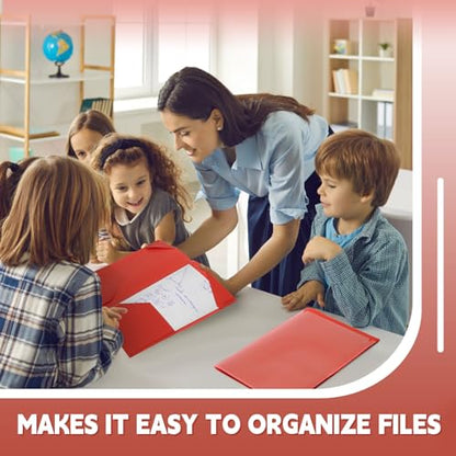 Henoyso 36 Pack Red Plastic Folders with Clear Front Pockets Heavy Duty File Folders with 2 Pockets and Card Slot for Student Communication School Office Presentation Report - color: Red