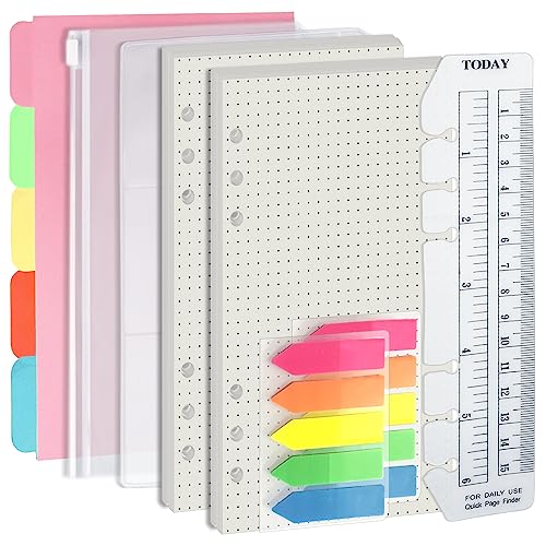 Harphia A6 6 Holes Binder Refill Value Set, 90sheets dotted loose leaf paper with stickers and dividers, planner inserts with binder pockets for A6 binder 6 holes refillable notebook,005dA6dot - color: Dot Paper Set, size: A6