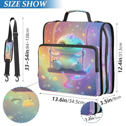 3 Ring Zipper Binder Cartoon Dinosaur Binders Bag with Shoulder Strap 500 Sheets Paper Organizer Trapper Keeper Documents Storage File Folder for School Office - color: A1121