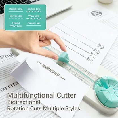 6 in 1 Paper Cutter, 13.78x4.25in Paper Trimmer with Straight Dotted Curved Scoring Wavy Styles, Portable Precise Cutter for Photos Coupons Cards Vinyl DIY Projects