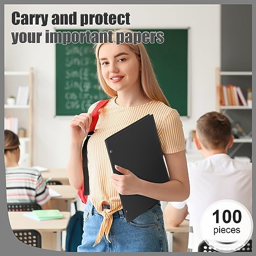 Yeaqee 100 Pcs Plastic Folders with Pockets Bulk 3 Hole Punched 2 Pocket File Folders for 3 Ring Binder Divider Folder for Notebooks, Durable Poly for Office Home (Black) - color: Black