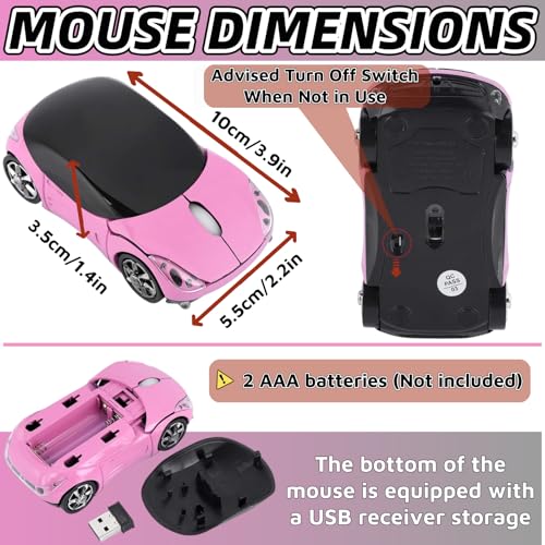 Pink Wireless Mouse，Mini Car Computer Mouse，1600DPI 2.4G Wireless with USB Receiver Wirelesss Car Mouses for Computer for PC, Laptop, Tablet Win XP/Vista/7/ME/2000/Mac OS for Womens Office Girls Gift - color: Pink