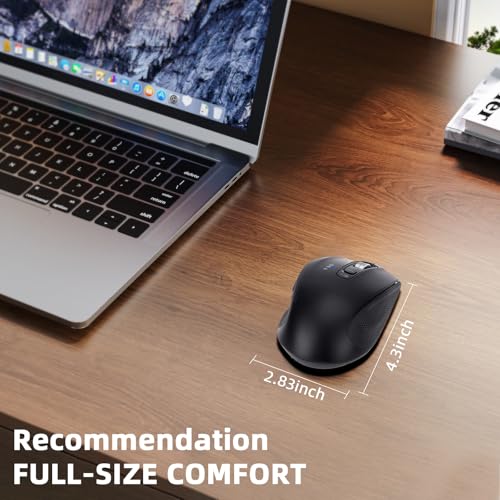 Wireless Bluetooth Mouse with USB-A, USB-C Receiver, Rechargeable, 3-Device, Full-Size, Silent Click, Ergonomic Mice for MacBook/Laptop/Computer/Tablet/PC/iPad-Black - color: Black