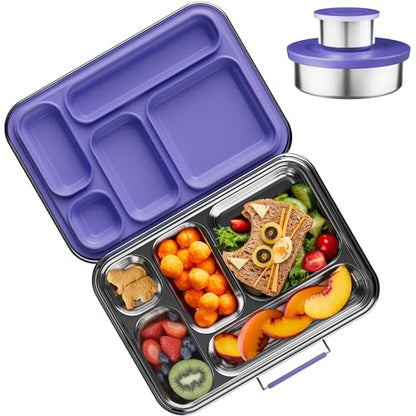 AOHEA Stainless Steel Bento Box Kids, Kids Metal Bento Lunch Box BPA Free Lunch Box Containers 304 Stainless Steel Bento Box for School and Office(Purple) - color: Purple-05