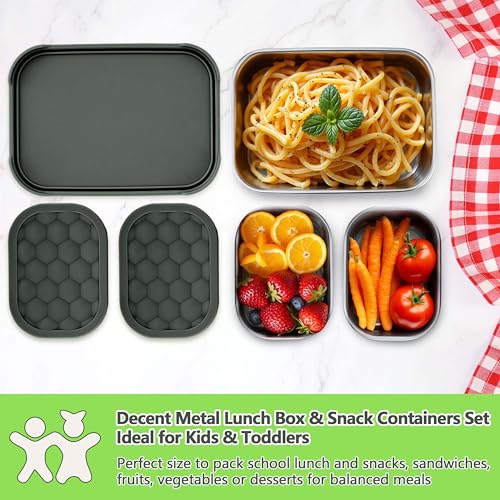 Homikit 3 Pack Kids Lunch Box Set, 18/10 Stainless Steel Bento Boxes with Silicone Lids Leak Proof, 5 Cups Reusable Metal Food Snack Containers for School Daycare, Nontoxic & Dishwasher Safe, Gray - color: Gray, size: Medium