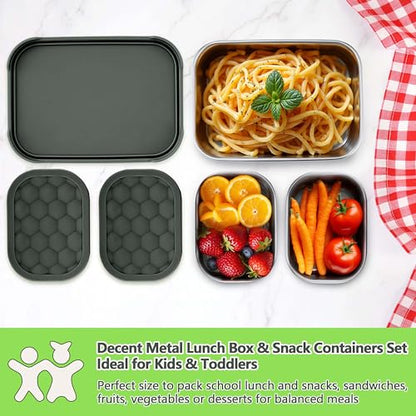 Homikit 3 Pack Kids Lunch Box Set, 18/10 Stainless Steel Bento Boxes with Silicone Lids Leak Proof, 5 Cups Reusable Metal Food Snack Containers for School Daycare, Nontoxic & Dishwasher Safe, Gray - color: Gray, size: Medium