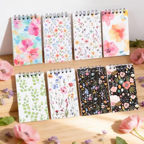 8 Pcs Mini Floral Spiral Notebooks 3.9 x2.4 Inch, Mixed Colorful Wildflower Botanical Journal Lined Memo Pad, Rustic Spring Flower Journal, Cute Aesthetic Notebooks for Women Birthday Party Gifts - color: Wildflower