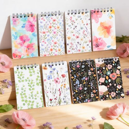 8 Pcs Mini Floral Spiral Notebooks 3.9 x2.4 Inch, Mixed Colorful Wildflower Botanical Journal Lined Memo Pad, Rustic Spring Flower Journal, Cute Aesthetic Notebooks for Women Birthday Party Gifts - color: Wildflower