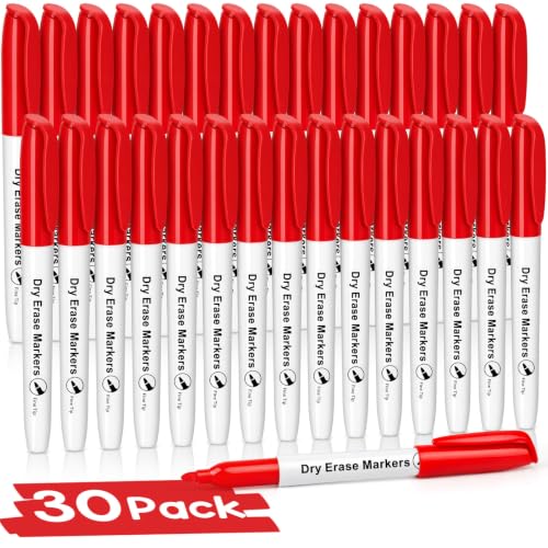 V-Opitos 30 Pack Fine Tip Dry Erase Markers - Bulk Whiteboard Erasable Red Markers, Ideal for School Classroom Office Supplies, Non-Toxic & Easy Clean for White board - color: Red