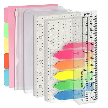 Harphia A7 6-Hole Binder Refill Value Set, 90-Sheet Dotted Loose Leaf Paper with Stickers and Dividers, Planner Inserts with Binder Pockets - color: Dot Paper Set, size: A7