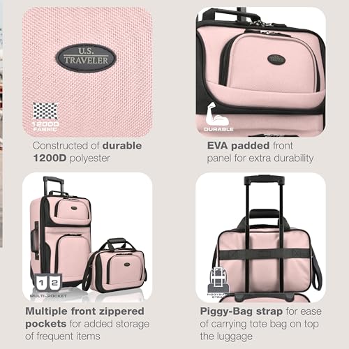 U.S. Traveler Rio Lightweight Softside Rolling Carry-on Suitcase, 2-Wheel Set, Pink - color: Pink, size: 21"/14"