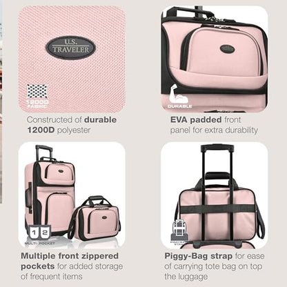 U.S. Traveler Rio Lightweight Softside Rolling Carry-on Suitcase, 2-Wheel Set, Pink - color: Pink, size: 21"/14"