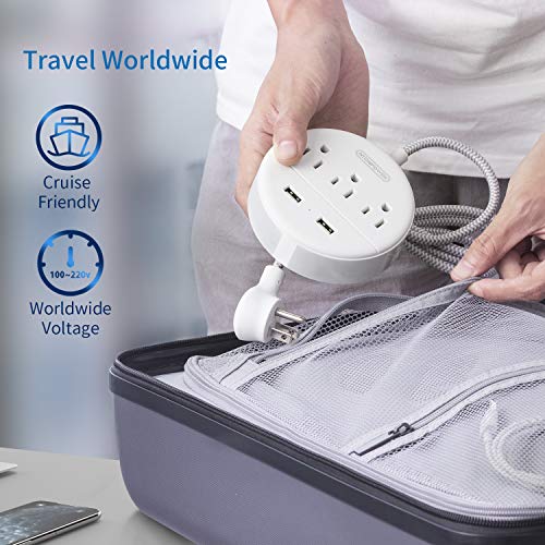 NTONPOWER Braided Power Strip Flat Plug with USB, Compact Nightstand Desktop Charging Station with 3 Outlets 2 USB Ports, Wall Mount Small Size for Dorm Nightstand Home Office, White - size: 5ft, style: Braid Cord