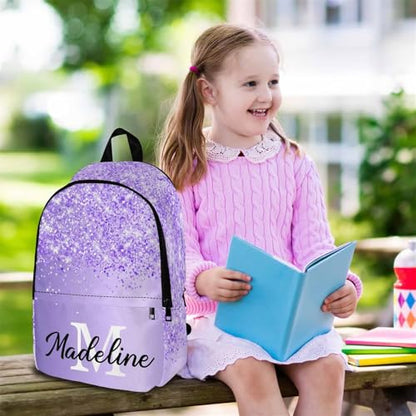 MyPupSocks Custom Backpack for Girls, Personalized Sparkle Glitter Monogram Bag Schoolbag Casual Daypack Customized Girls Lunch Box Bag Travel Laptop Bag Backpack for Kids Teens Travel Picnic - color: Multi 09